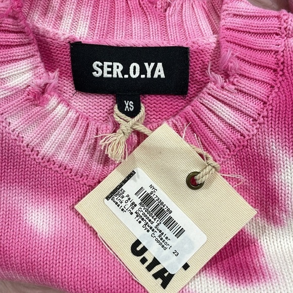 NWT SER.O.YA Paige Distressed Cropped Sweater Pink Line Tie Dye - Picture 3 of 9